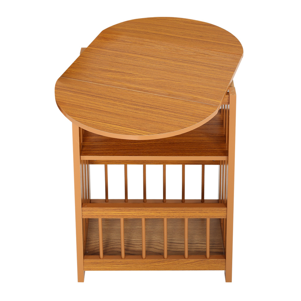 Modern Wooden Side Table with Storage Shelf and Foldable Desktop