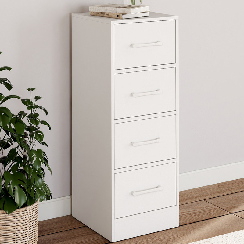 TEMU Meuble d'appoint 4 tiroirs UPPAH 30 cm chiffonnier, meuble de rangement bois blanc