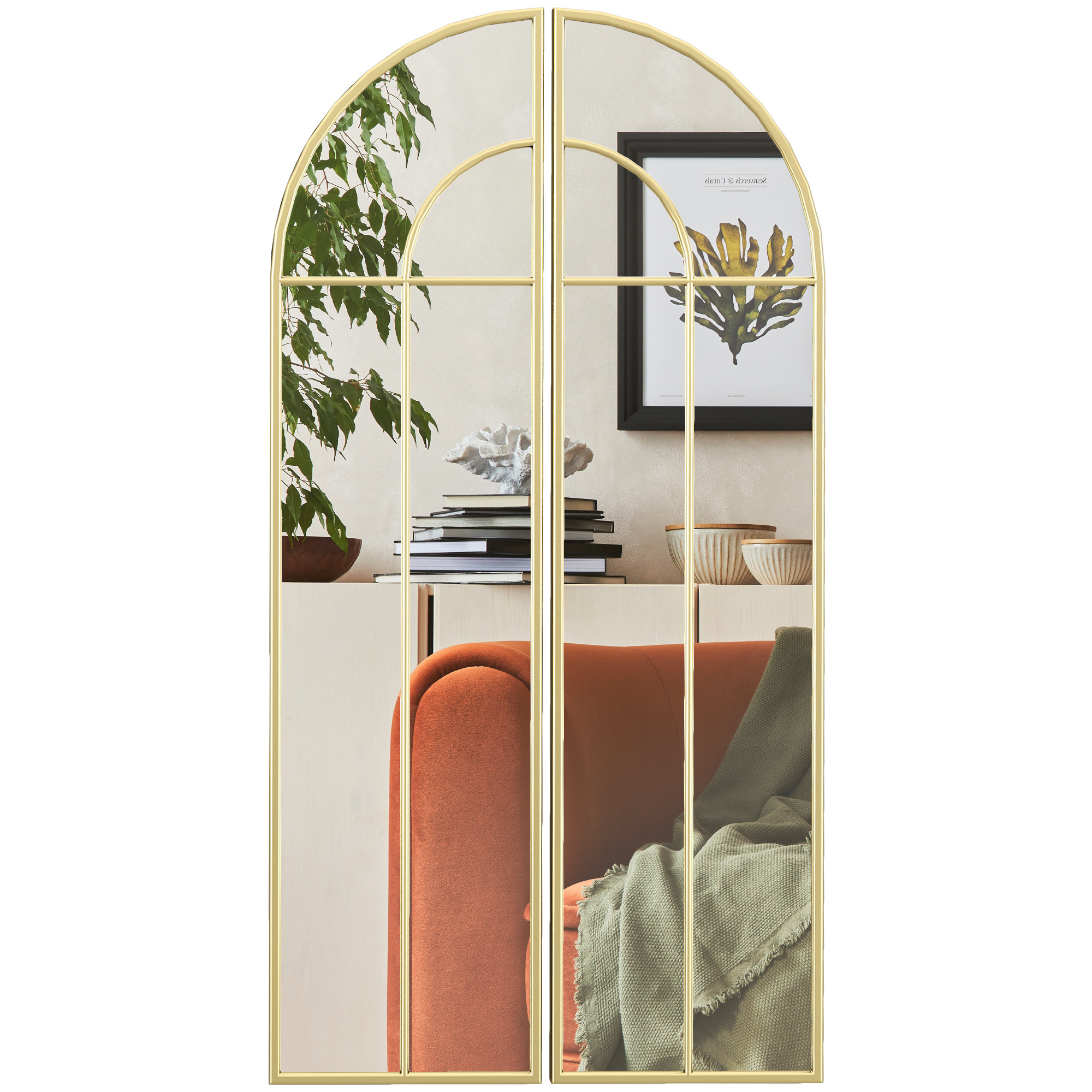 Homcom 30 X 120 Cm Arched Wall Mirror, Large Decorative Glass Mirror With Metal Frame, Arched Window Mirror For Living Room, Bedroom, Hallway, Gold Tone