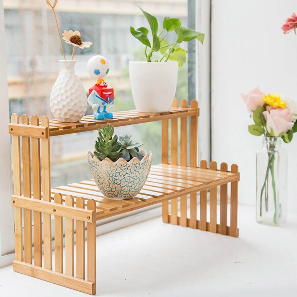 2-Layer Mini Wooden Plant Rack for Display