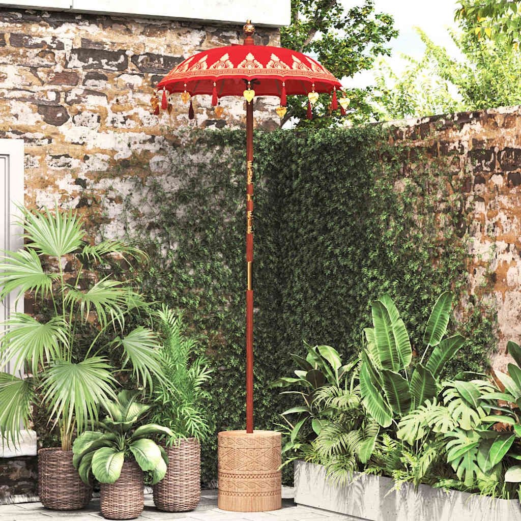 Image of Vidaxl Balinese Sun Umbrella Red 125 X 125 Cm, Garden And Terrace, Large Sun Umbrella, Balinese, Beige, Stylish Shade, Decorative Parasol