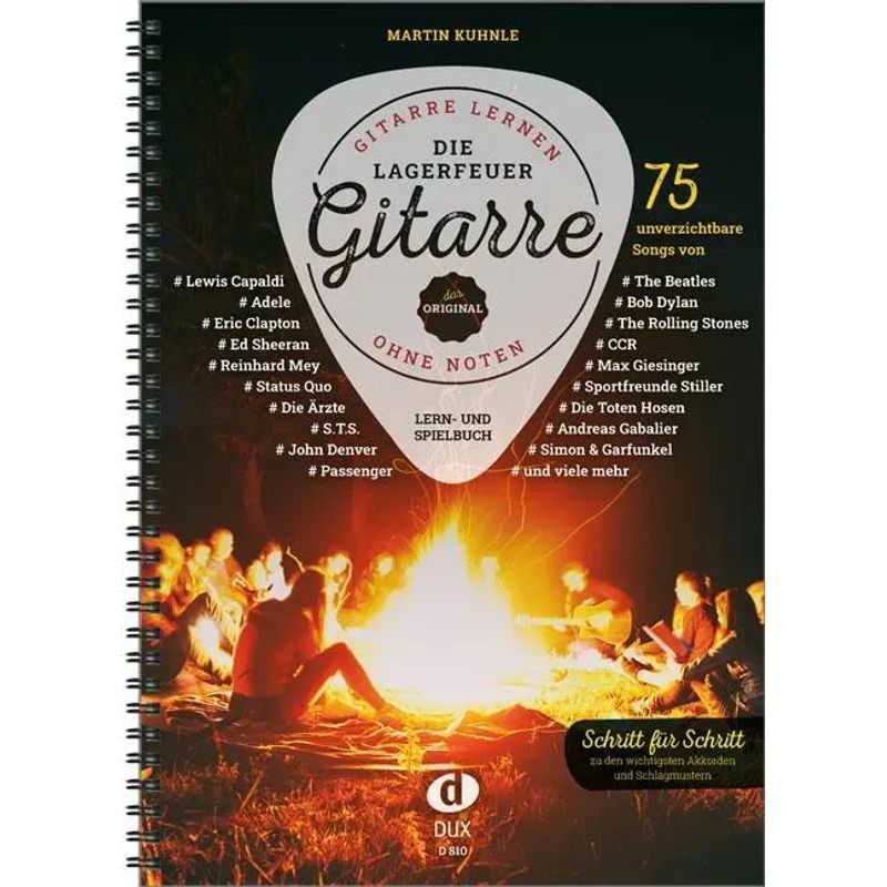 Image of The Campfire Guitar - Book - Learn Guitar Without Notes 75 Essential Songs - Martin Kuhnle - Spiral Binding - 168 Pages - German - 2023 - Edition Dux - Ean 9783868493764