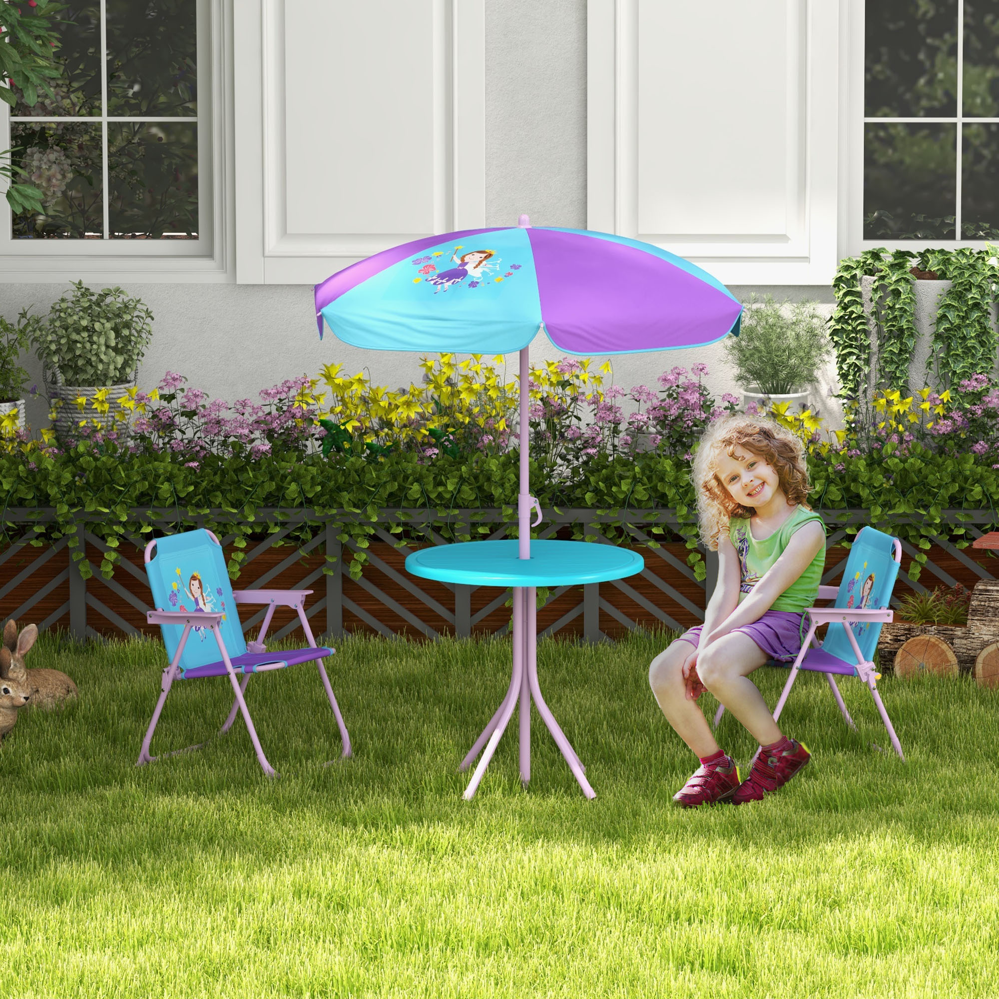 Kids Bistro Set - Childrens Table and Chairs - Garden Furniture Fairy Themed 