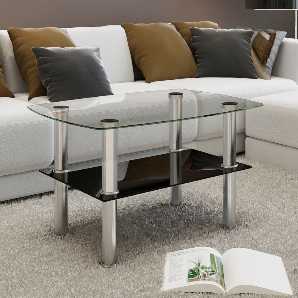 Vidaxl Argent Table Basse 2 Étagères Verre Canapé Table De Salon Table D'appoint