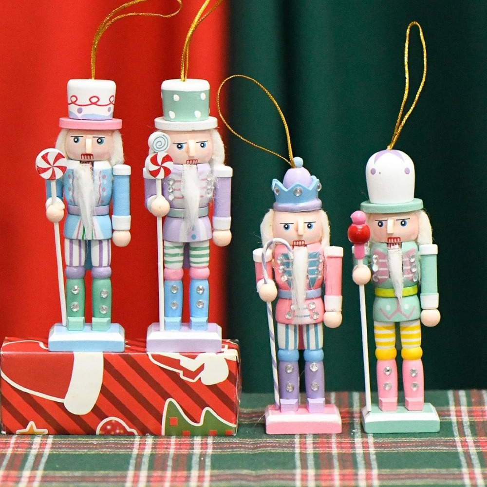 TEMU Set Of 4, 13cm Macaron Candy Wooden Nutcracker Christmas Ornaments, Colorful Nutcracker Soldiers Collection, Mini Knight Ornament Set Nutcracker