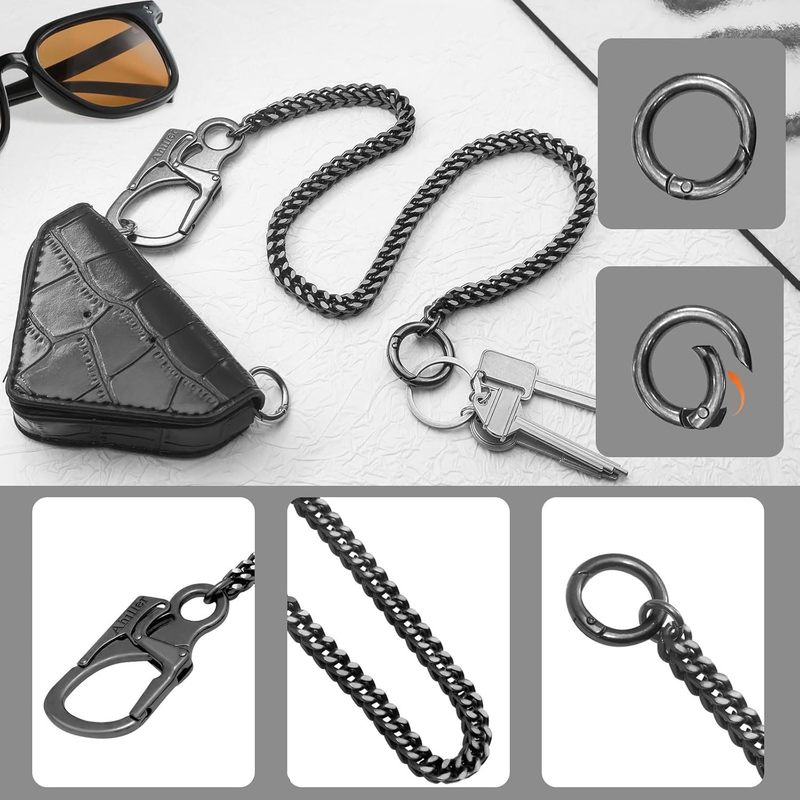 Stainless Steel Hip Chain with Metal Snap Hook and Double Clasp for Trousers, Key Ring, Wallet Chain - Fashionable Accessory for Men and Women
