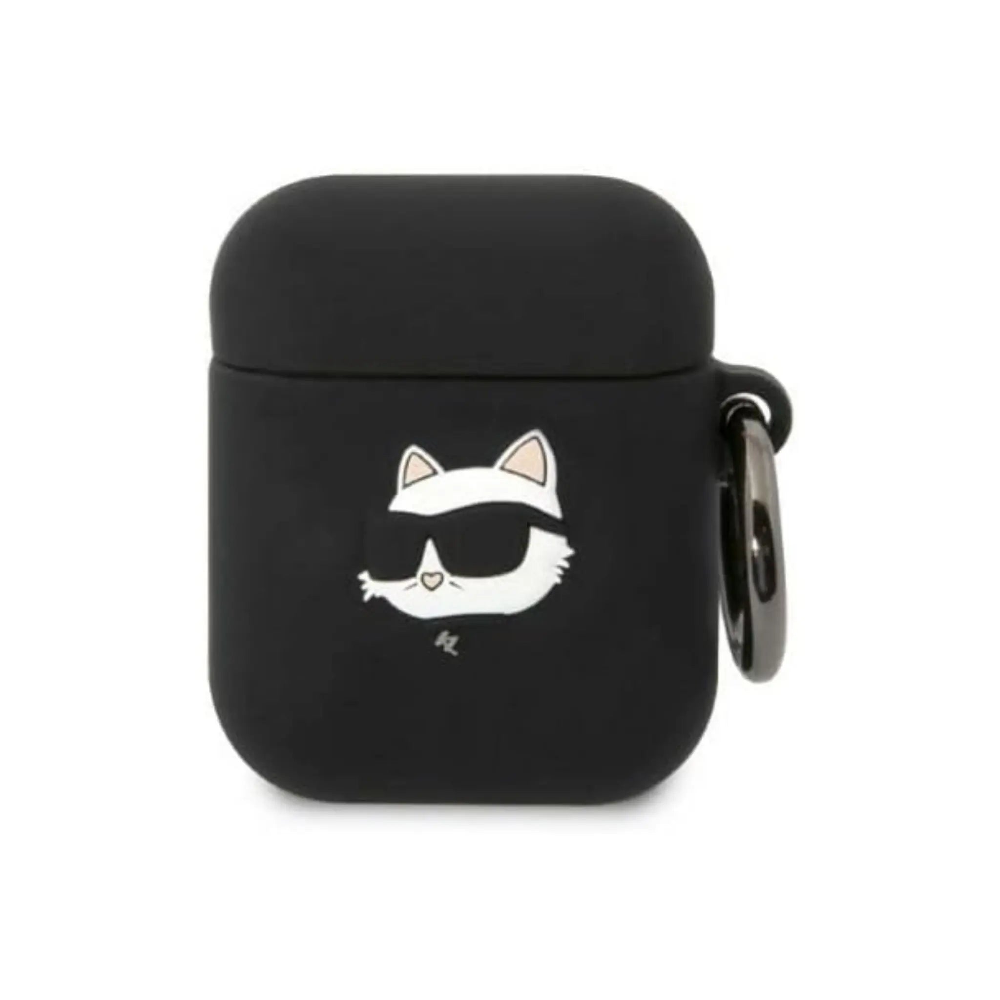 Karl Lagerfeld Silicone NFT Choupette Head 3D Case | Perfect Fit Protective Cover for Apple AirPods 1st & 2nd Generation | Stylish 3D Design with Iconic Choupette Motif | Flexible Silicone Cover with Shock-Absorbing Properties | Exclusive Premium Case for Trend-Conscious Users | Black