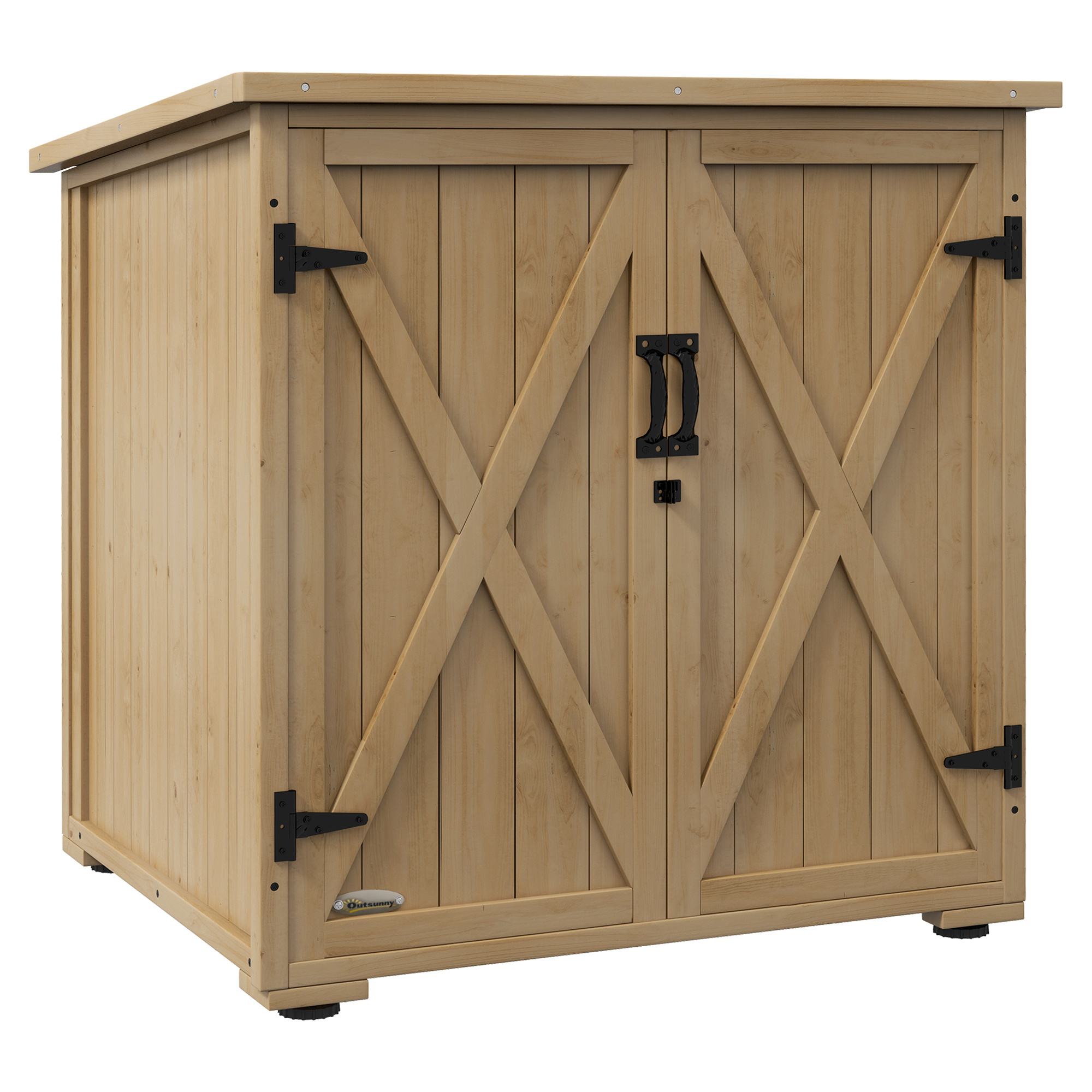 Image of Wooden Garden Shed, Tool Cabinet, Weather-resistant Outdoor Tool Shed, Wooden Cabinet With Double Door, Cabinet For Garden, Balcony, Nature.