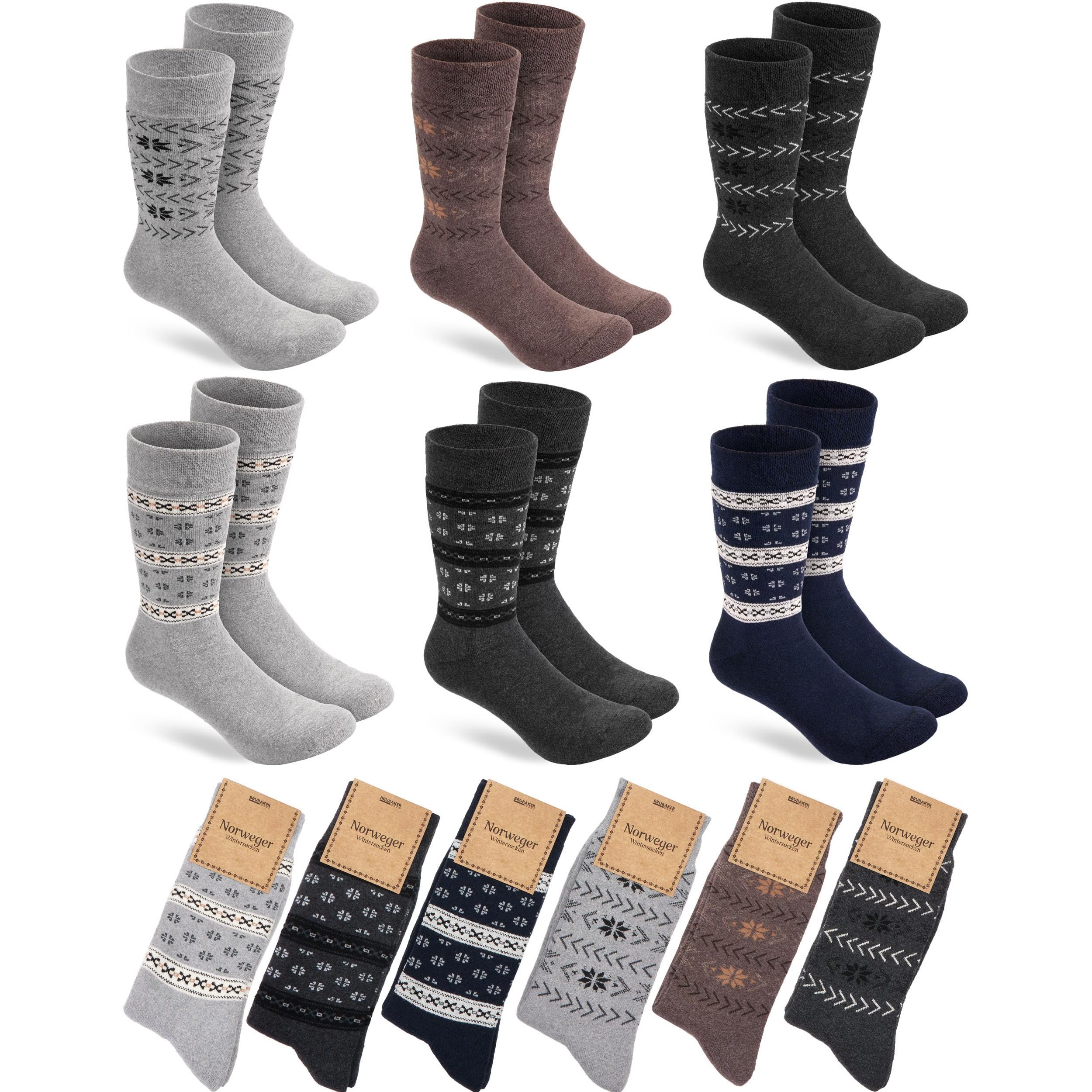 Brubaker 6 Pairs Of Winter Socks - Socks Extra Warm And Soft - Socks Grey, Blue And Brown