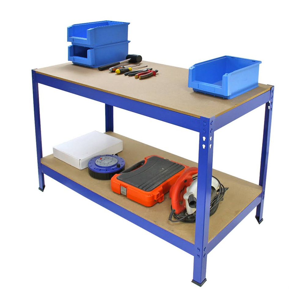 TEMU 2 Tier Heavy Duty Steel Garage Workbench Working Storage Bench, Boltless Shelving Racking Workshop Storage Shelf Unit, 120*60*90.5cm