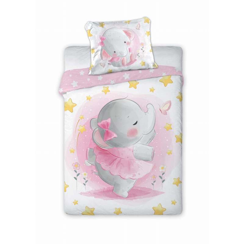 Image of Bed Linen Set With Pink Elephant 2pcs. 100x135 Cm 100%