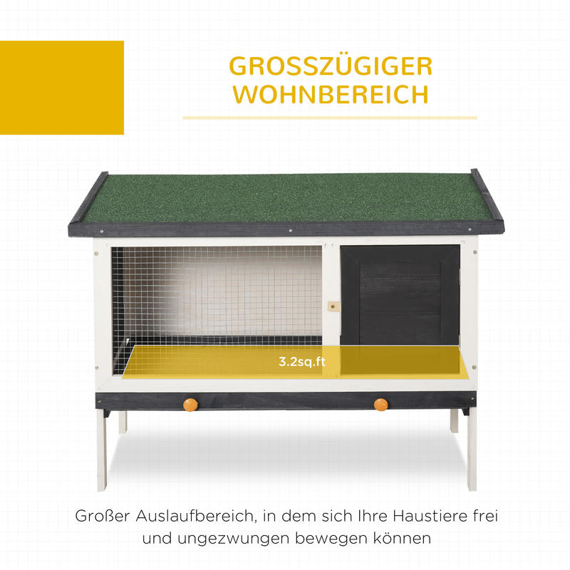 Rabbit Hutch with Interior Nesting Box, Opening Roof, Lockable Door, 90 X 45 X 65 Cm, Black And White.