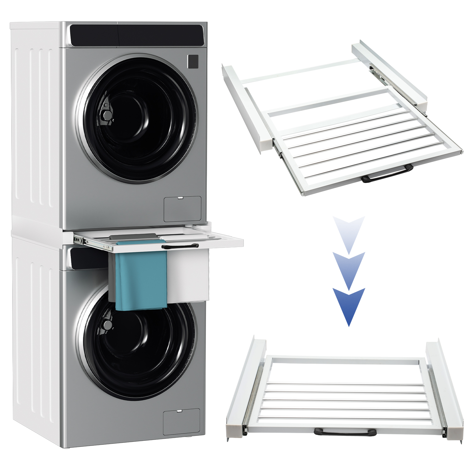 TEMU White Washing Machine/dryer Stacking Kit, Removable Column Connecting Frame Dryer With Clothes Dryer