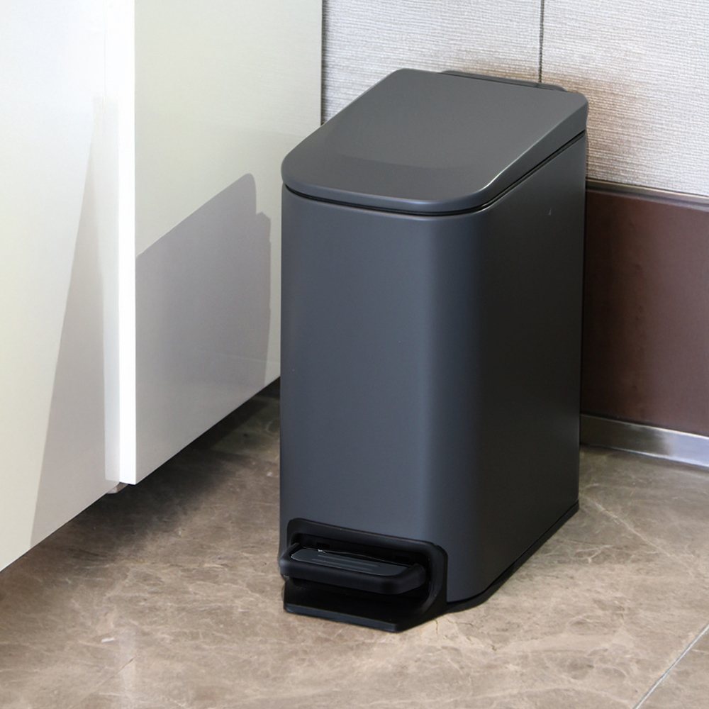TEMU 1pc Slim Stainless Steel Trash Can With 6l - Space-saving Pedal Bin With Silent Closing Lid, Modern Narrow Waste Bin For Bathroom/living