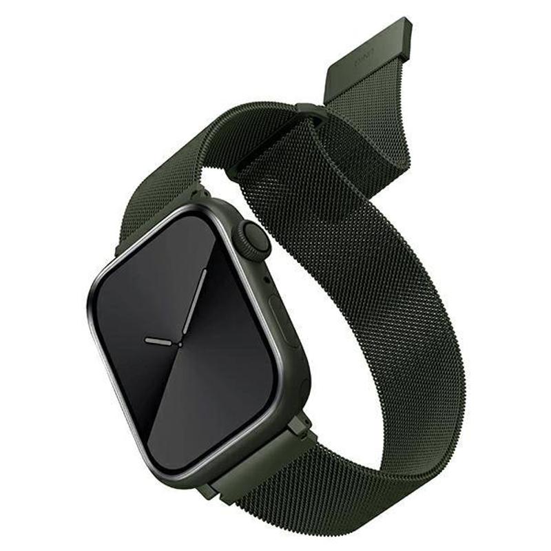 Strap for Apple Watch UNIQ Dante Stainless Steel 42,44,45Mm, Green, Compatible with Apple Watch Series 1-9, SE, SE2 - High Quality, Elegant Design