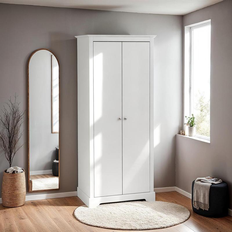 2 Door Double Wardrobe White Bedroom Hanging Storage Organisation: retailer-supplied image