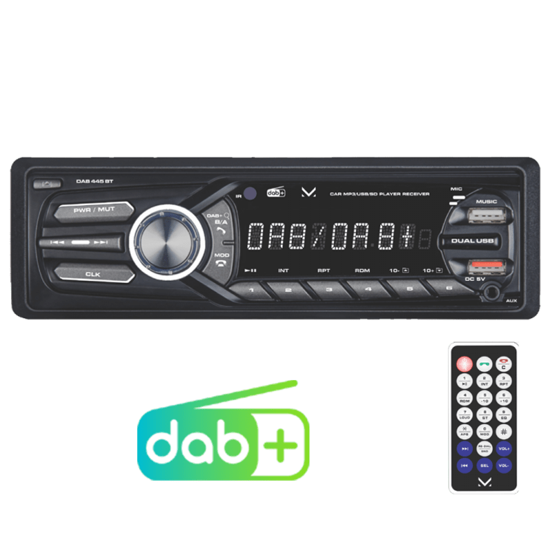 Image of Bluetooth Car Radio Dab+ And Fm Stereo 180w 4x45w Dab 445 Bt Digital Mp3 Wma Reader With Dual Usb Input, Sd/mmc, Aux In, Detachable Front Panel, Integrated Microphone, Hands-free And Remote Control