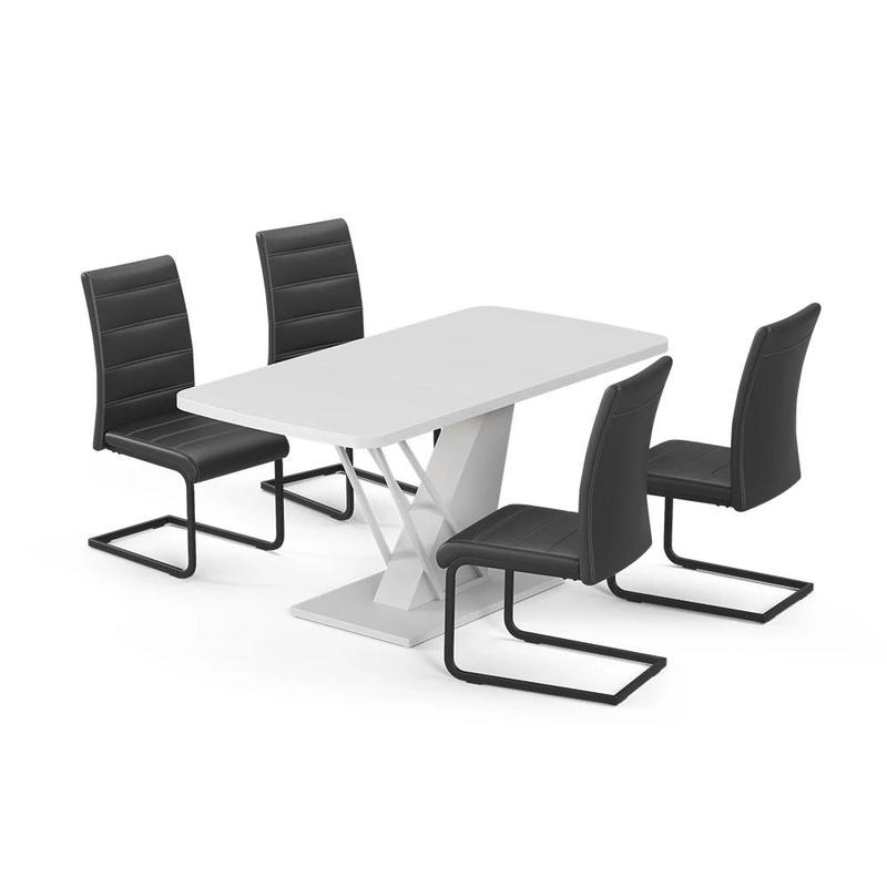 Image of Fenaro White Dining Table Set 120 X 80 Cm With 4 Dining Chairs, Black Set For Dining Room, Particle Board, 16 Mm