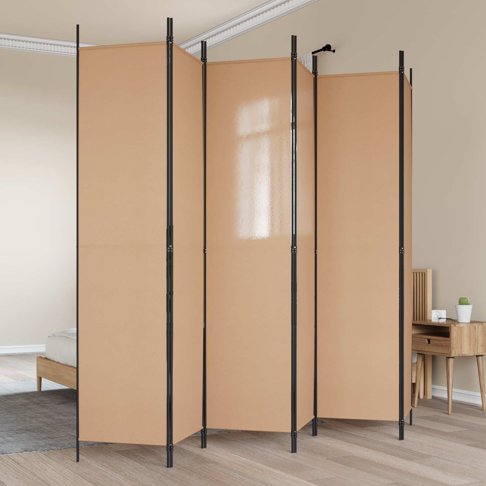 Image of 6-piece Room Divider, Beige, 300 X 220 Cm, Fabric, For Living Room, Modern Partition, Foldable Screen, Privacy Divider, , Fabric Separator, Indoor Use