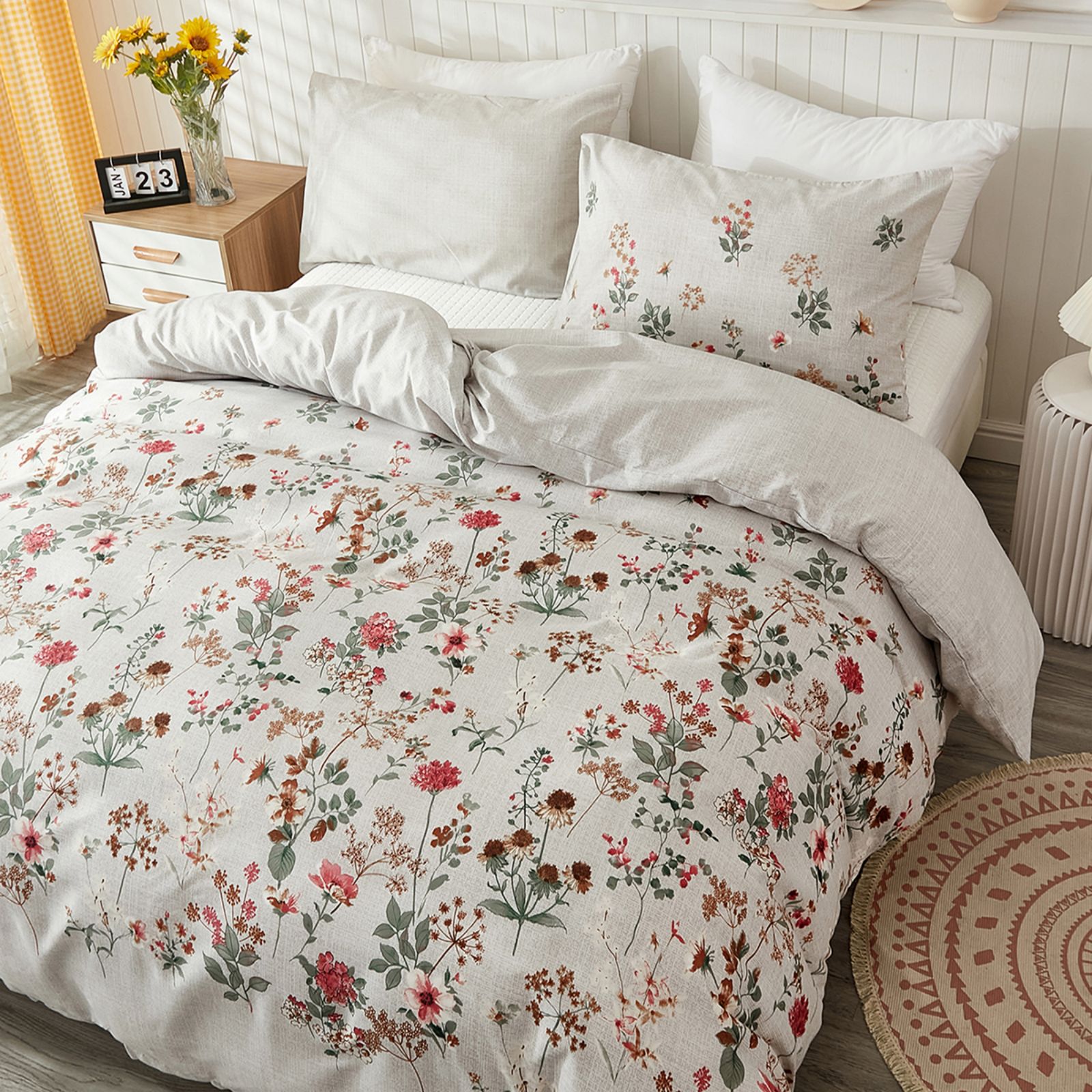 

Bedding Set Colorful Flowers Leaves Plants Bedding Floral Girls Bedding Sets 100% Microfiber Duvet Cover With Zipper And Pillowcase 80x80cm