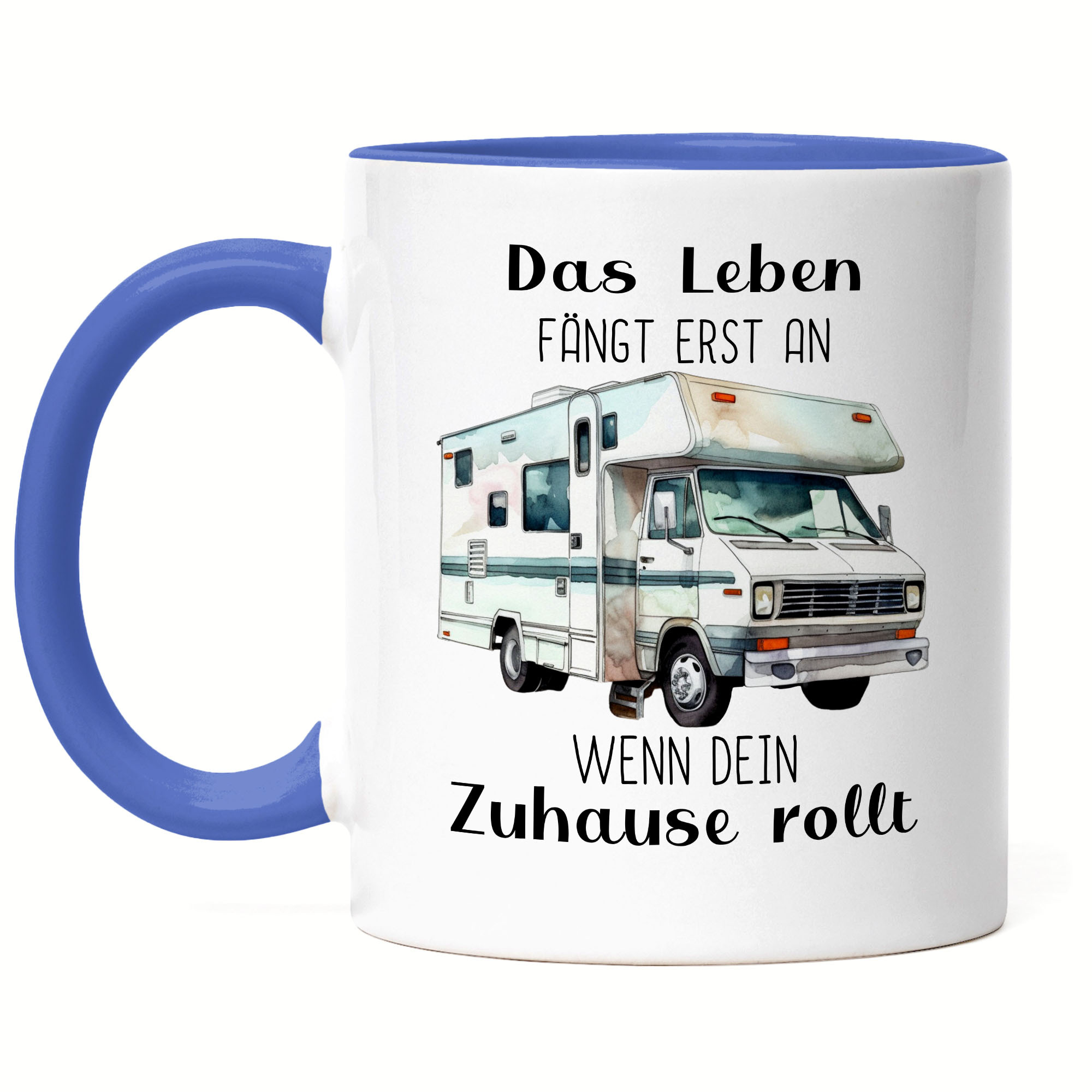 Life Only Begins When Your Home Rolls - Blue Camping Motorhome Retiree Campsite Mug - Coffee Cup, Coffee Mug