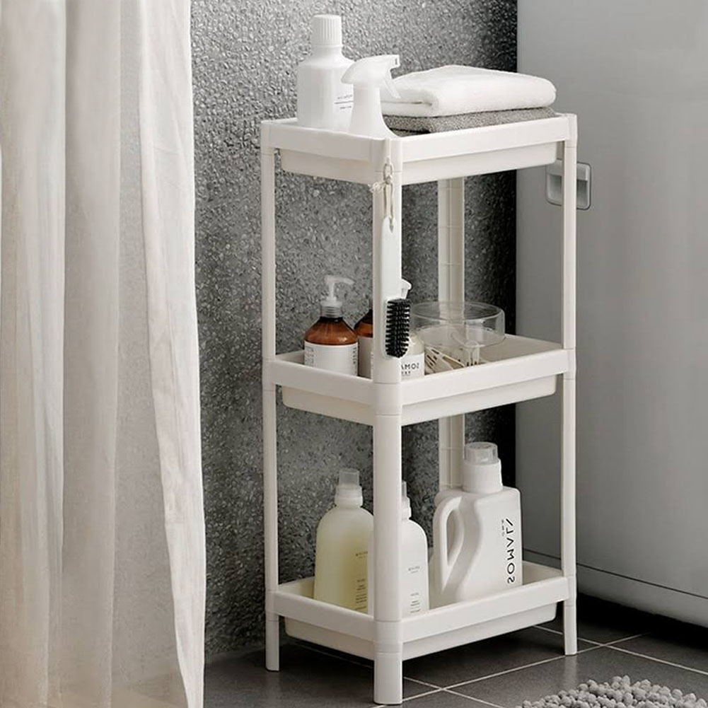 TEMU White, Bathroom Toiletries Storage Rack, Bathroom Floor Standing Shelf, Kitchen Plastic Seasoning And Fruit And Vegetable Organizer,