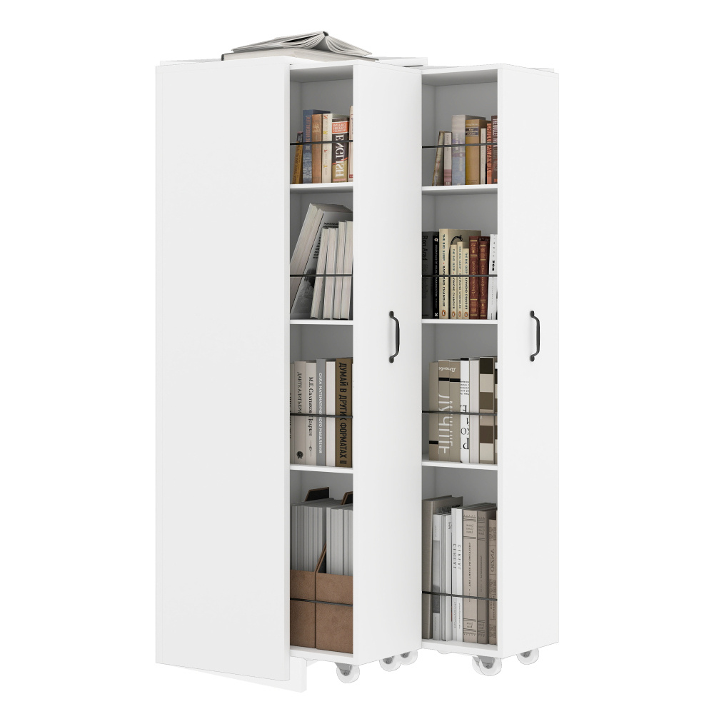 Space- Pull-out Shelf On Wheels - 51.5x41x158cm - 2 Modules With -down Brackets -, 20 Kg Per Shelf - Flexible Positioning - Ideal For Kitchen, Office, Pantry - White