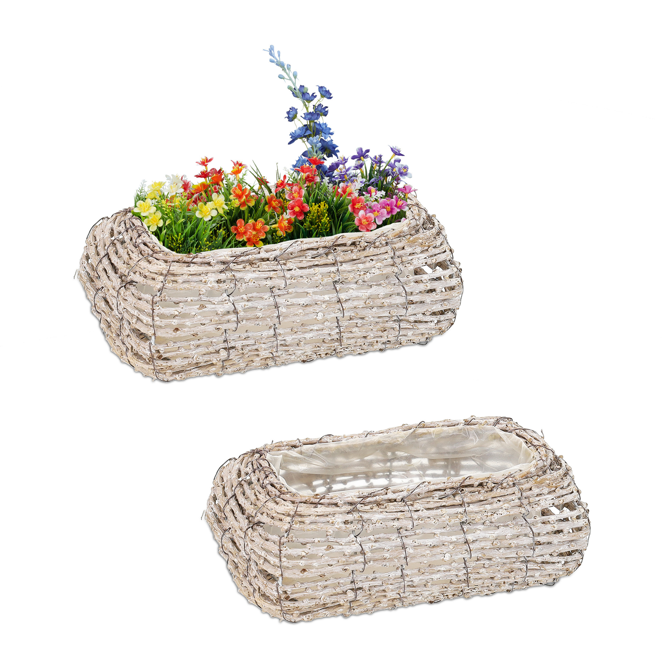 2 X Flower Pot In White/natural - (w)25 X (h)10 X (d)15 Cm