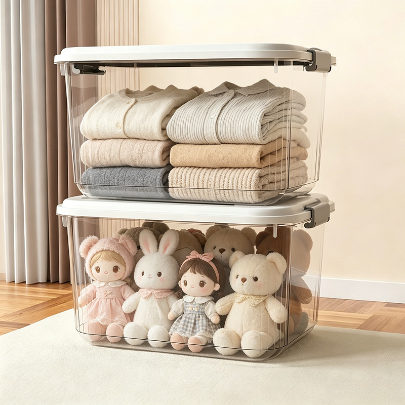 2pcs Large Stackable Clear Storage Boxes with Wheels for Easy Organisation
