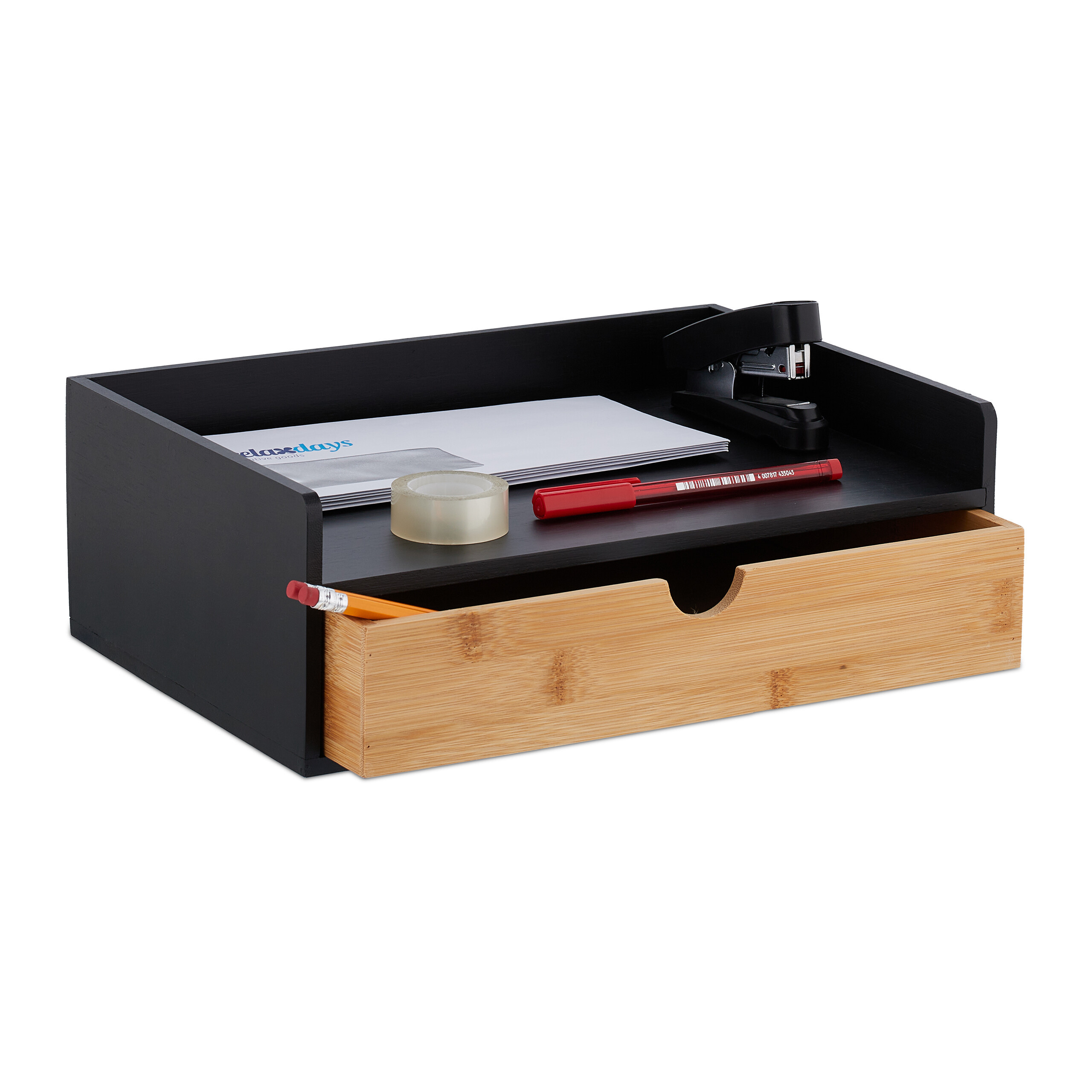 Desk Organizer In Black/ Natural - (w)32 X (h)11 X (d)22 Cm