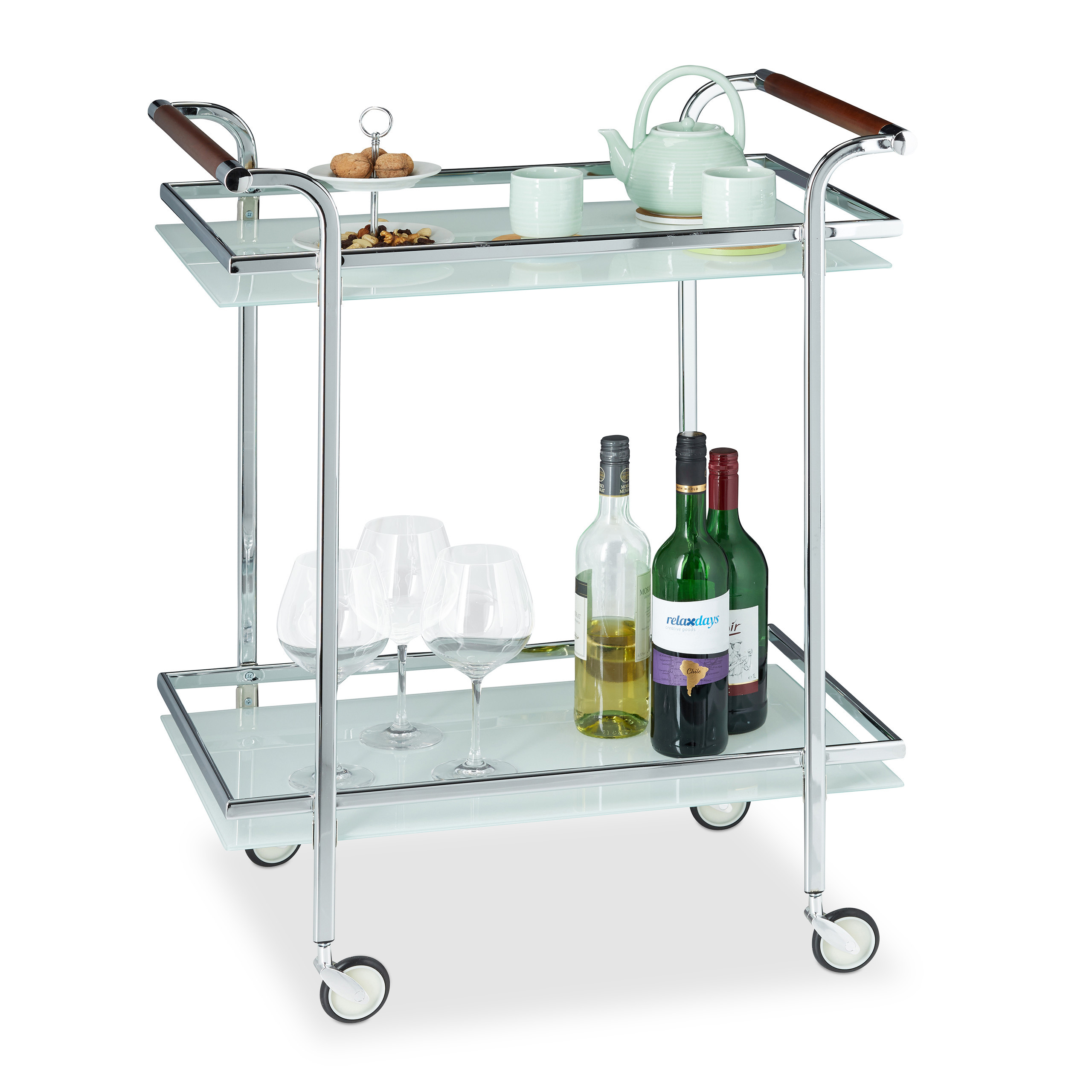 Silver Serving Cart - (w)66 X (h)85 X (d)43 Cm