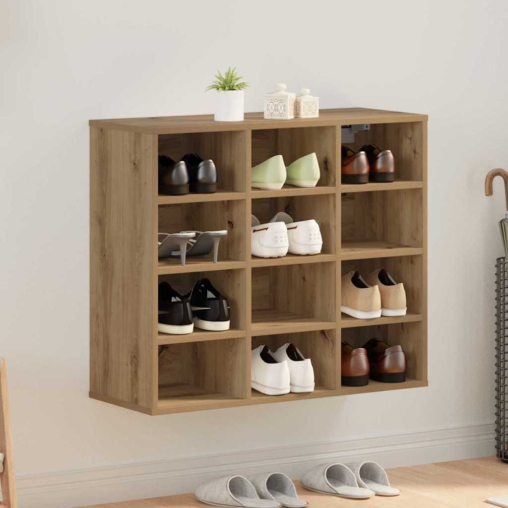 Image of Vidaxl Shoe Cabinet - Oak 77.5 X 30 X 67 Cm Wood Material, Hallway Storage Cabinet, Modern Shoe Organizer, Space- Furniture