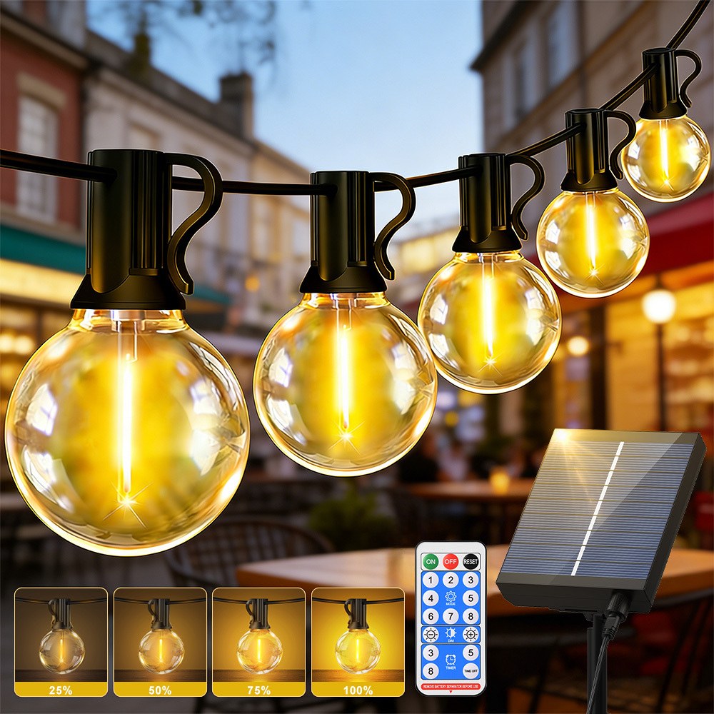 E-shop G40 Lichterkette IP44 (Warmweiß) - 50/50.03/65/66.04/100/100.03FT (.25/20/20.13/30/30.49M), Solar LED Lichterkette für Außenbereich mit