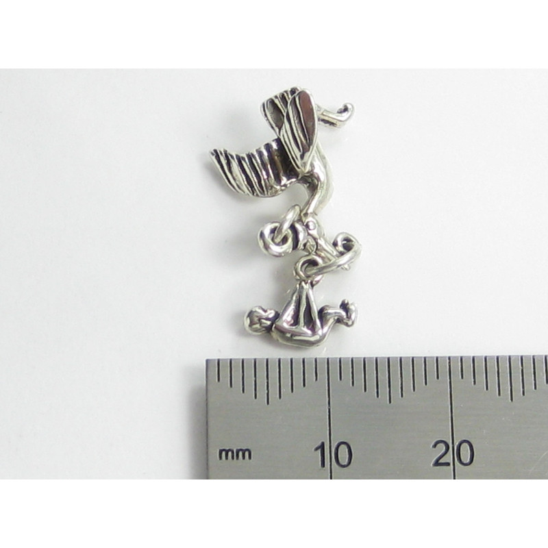 925 Sterling Silver Stork with Baby Charm, Newborn Gift