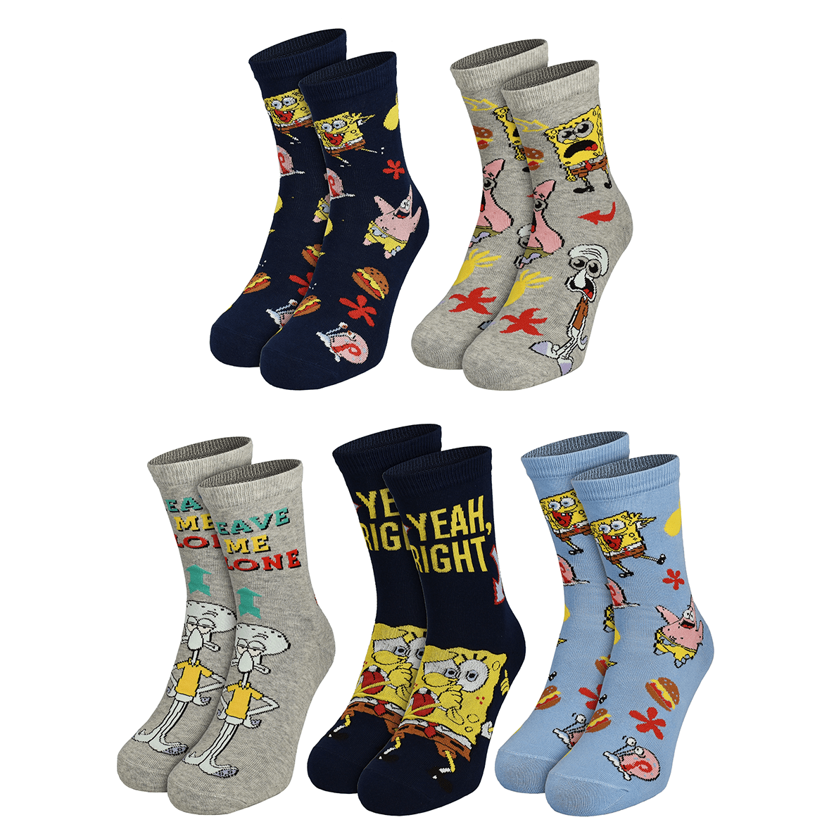 Spongebob Socks For Men - Men's 40-45 (5-pack)