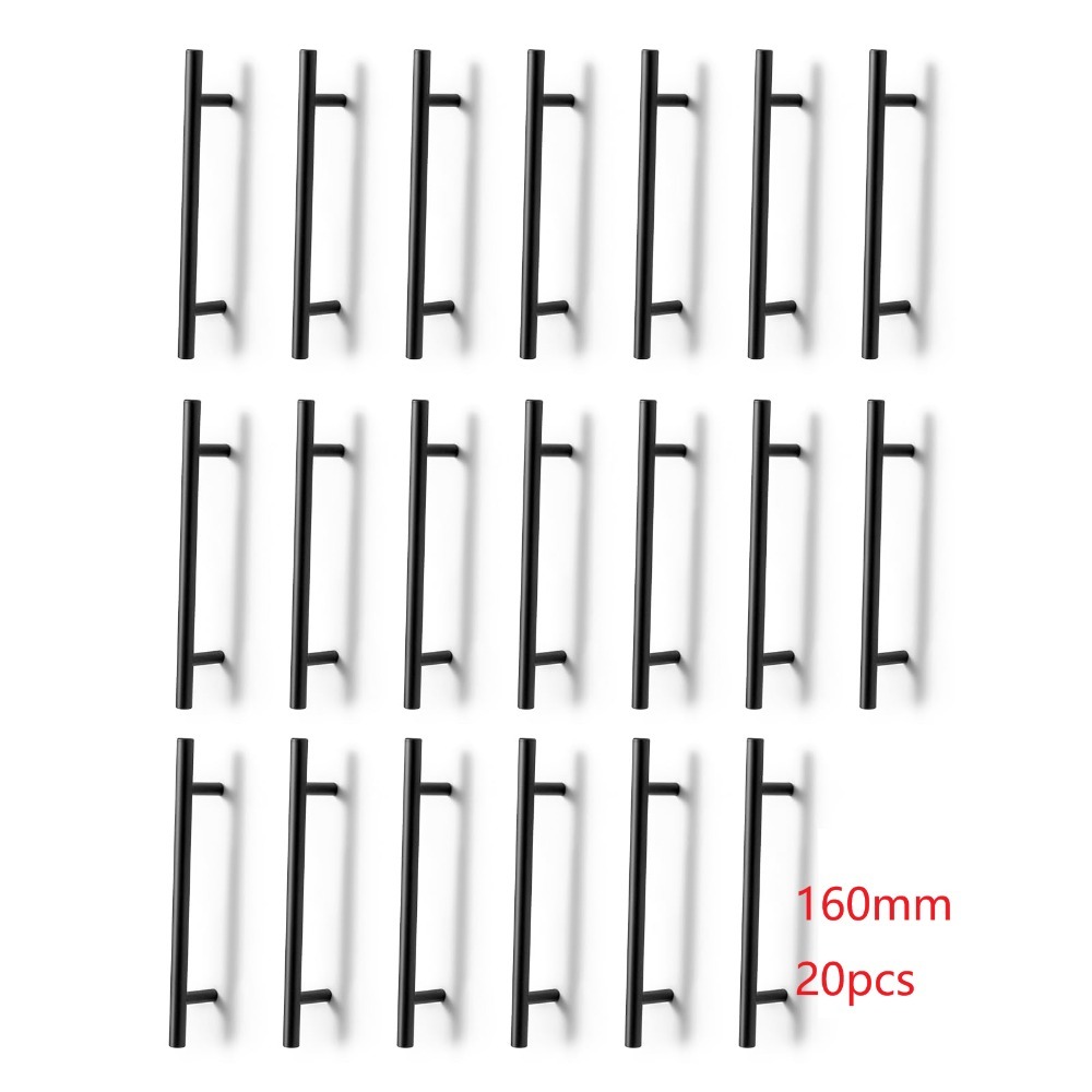 Image of 20pcs Of Black And Silvery Cabinet Handles, Modern And Bathroom Cabinet Pulls, Durable Metal Hardware, With Screws, 160mm Hole Center, Home Furniture Upgrade