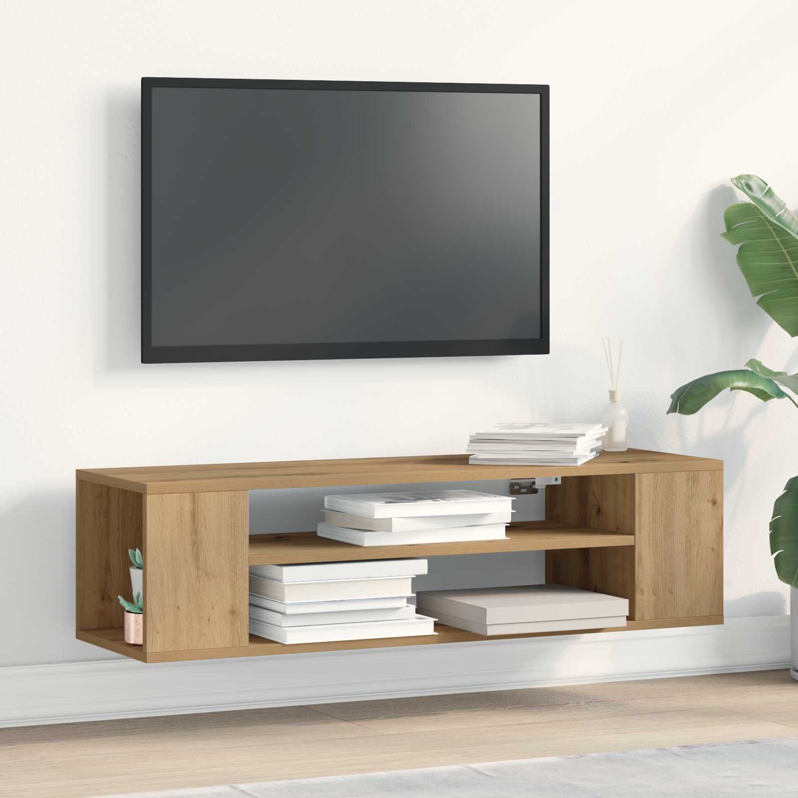 Image of Tv Cabinet With Shelf With Storage Wooden Lowboard Storage Space