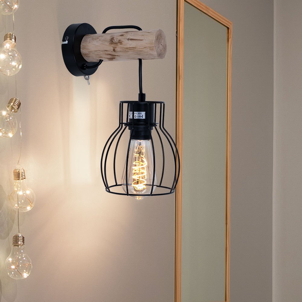Image of Retro Wand Light Wood Natural Spotlight Living Room Lighting Vintage Grid Lamp 15326nw