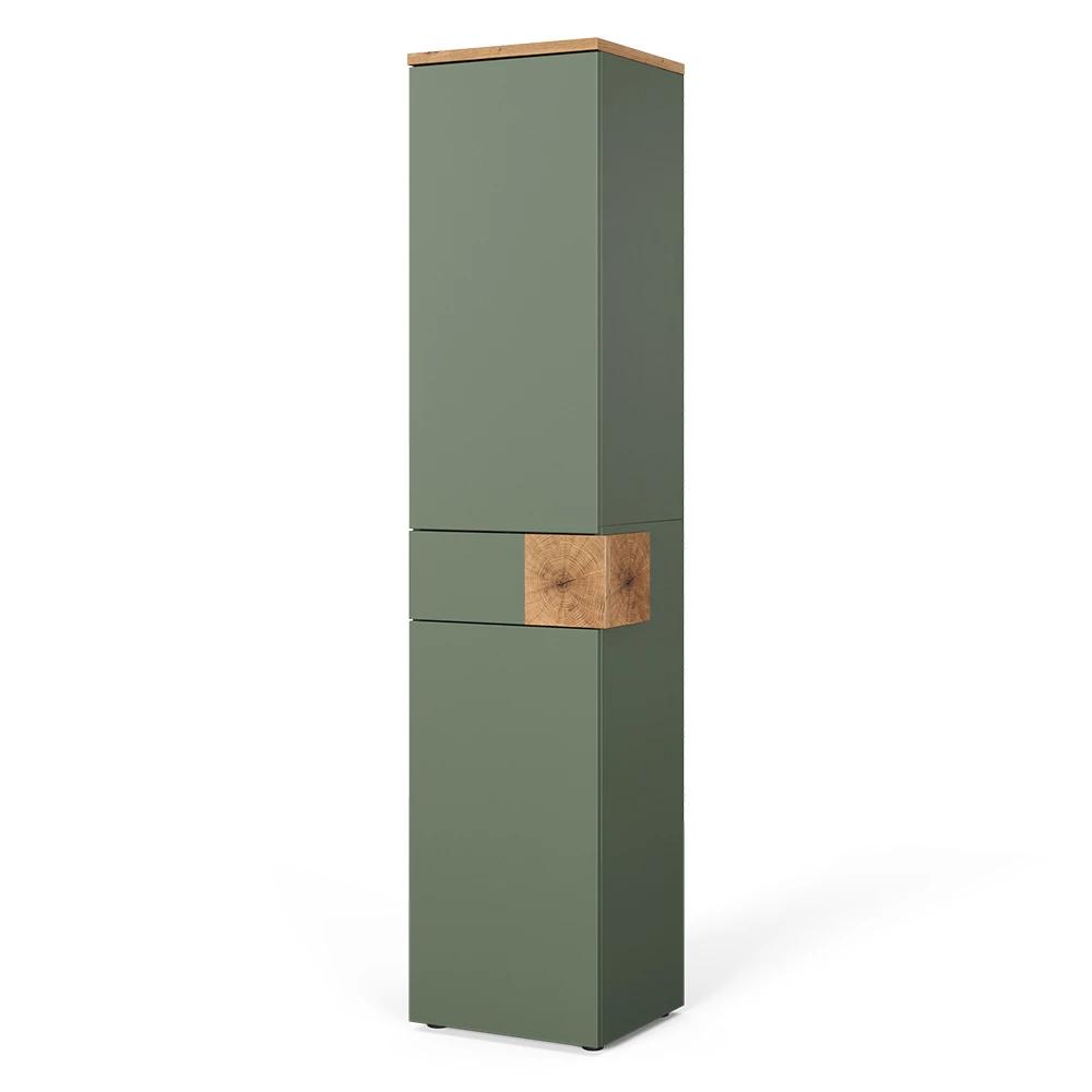 Image of Tall Cabinet Eden Green/artisan 40 X 184.2 Cm With 2 Doors & 1 Drawer Bathroom Cabinet Narrow Bathroom Cabinet Bathroom Furniture Chipboard, 16 Mm Bathroom