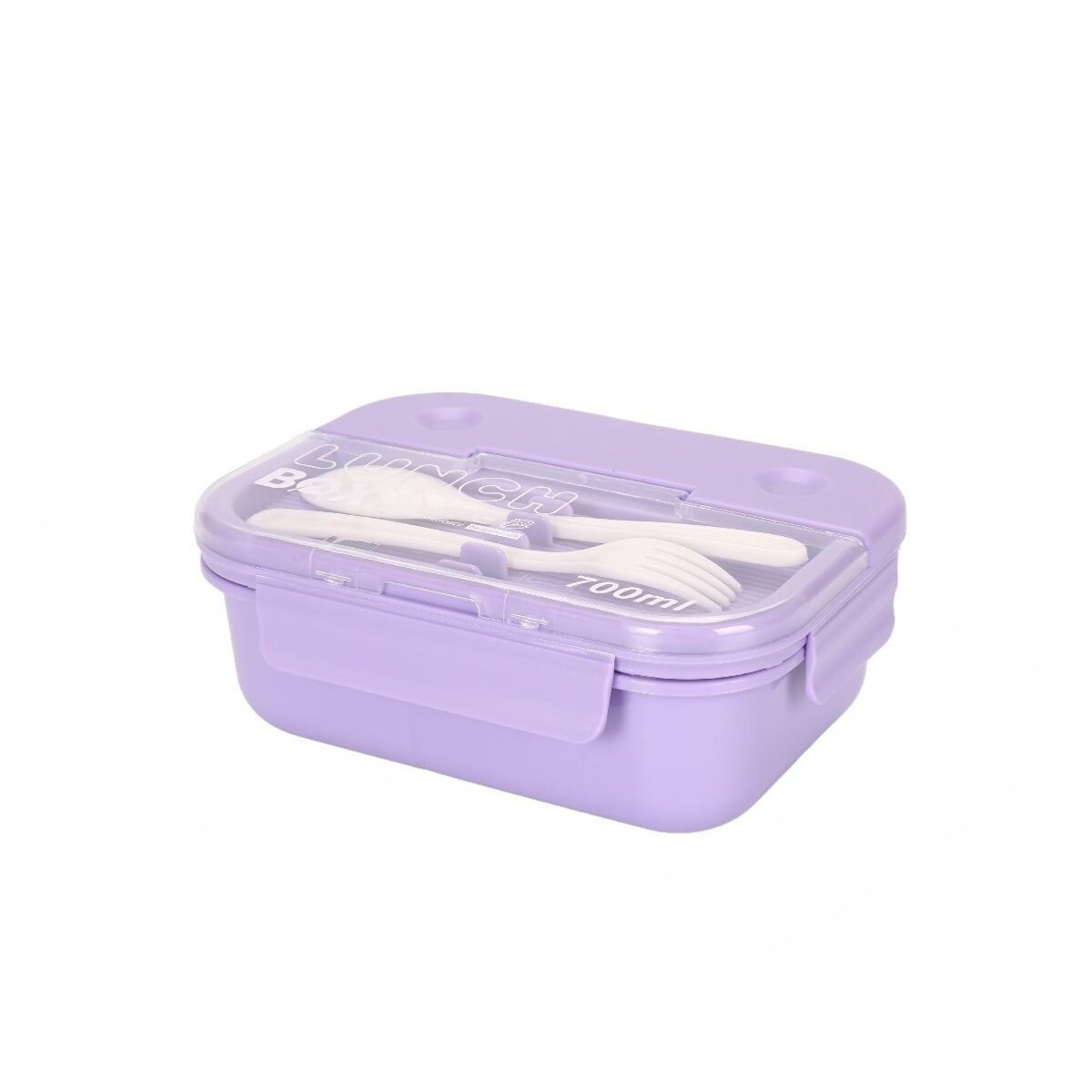 Image of Lunchbox With Cutlery 700 Ml - Bread Box With 3 Compartments For School & Office, Lilac