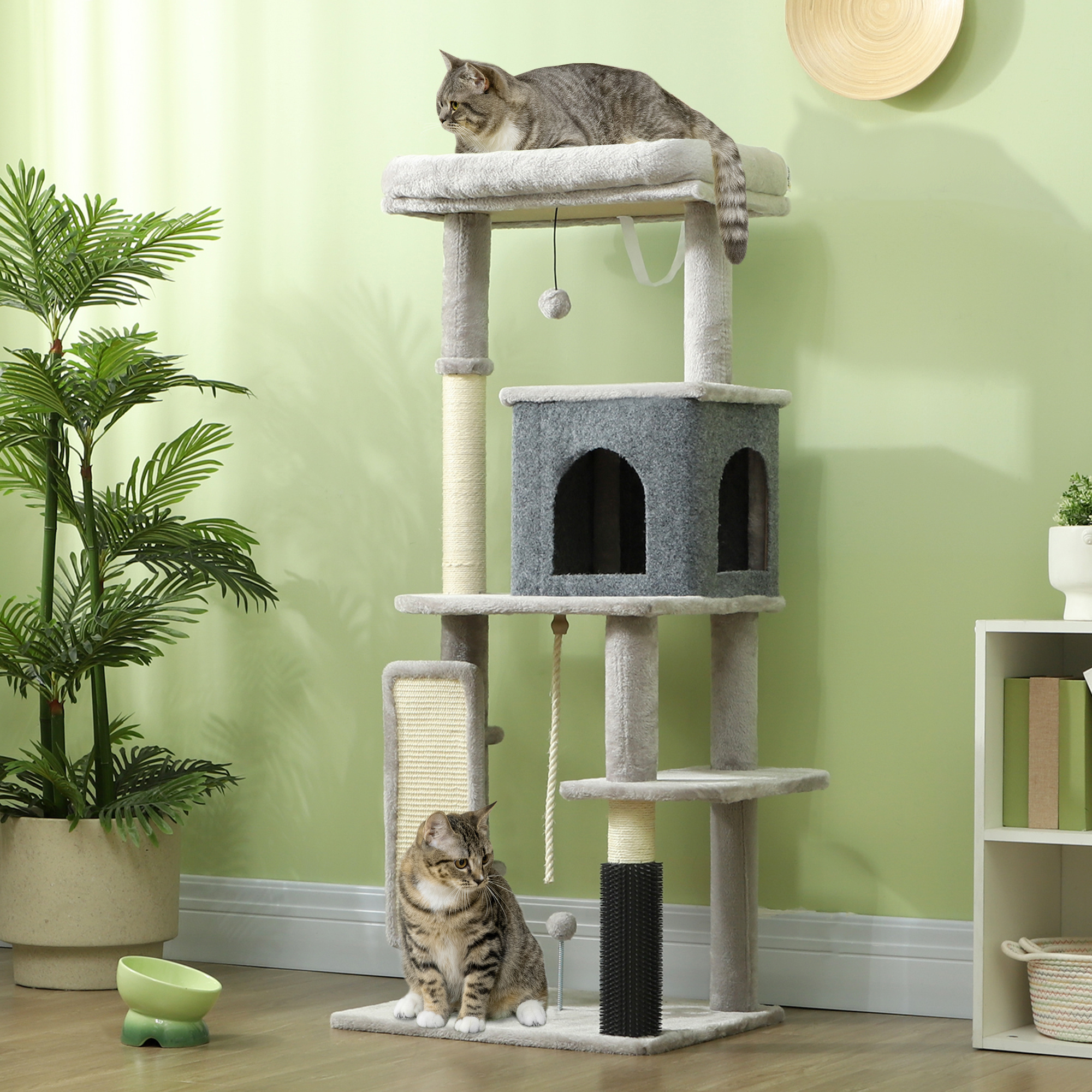Image of Scratch Tree 132cm High, Multi-level Cat Tree With Cave, Sisal Scratching Posts, Scratching Board, Bed, Plush Ball Cat Tree, Cat Furniture For Cats Up To 6 Kg, Light Grey