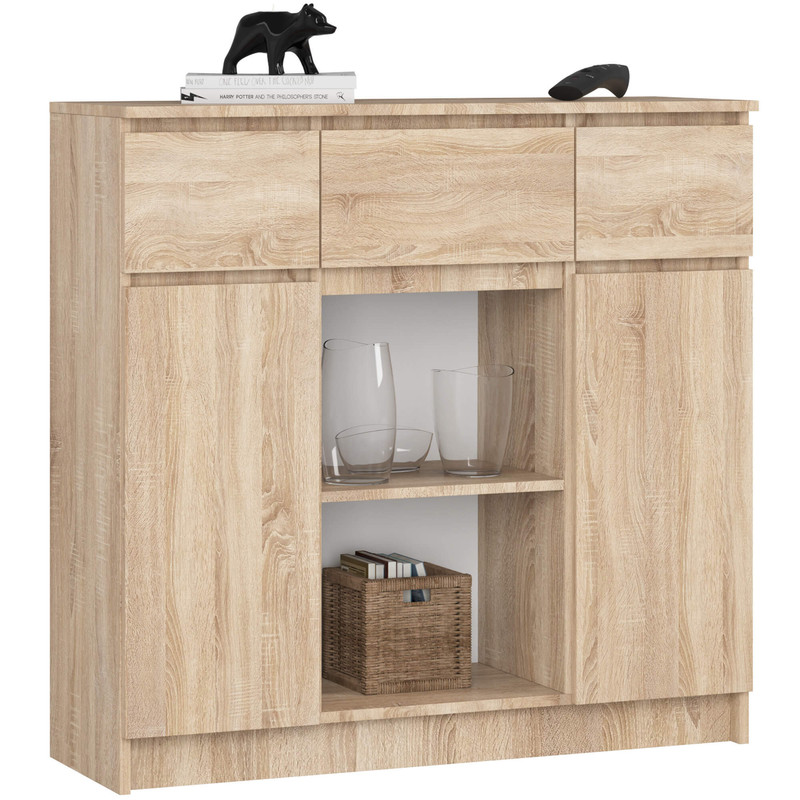 Image of Akord K100 Dresser - 101 Cm, 2 Doors, 3 Drawers, 4 Shelves, 101x35x98 Cm
