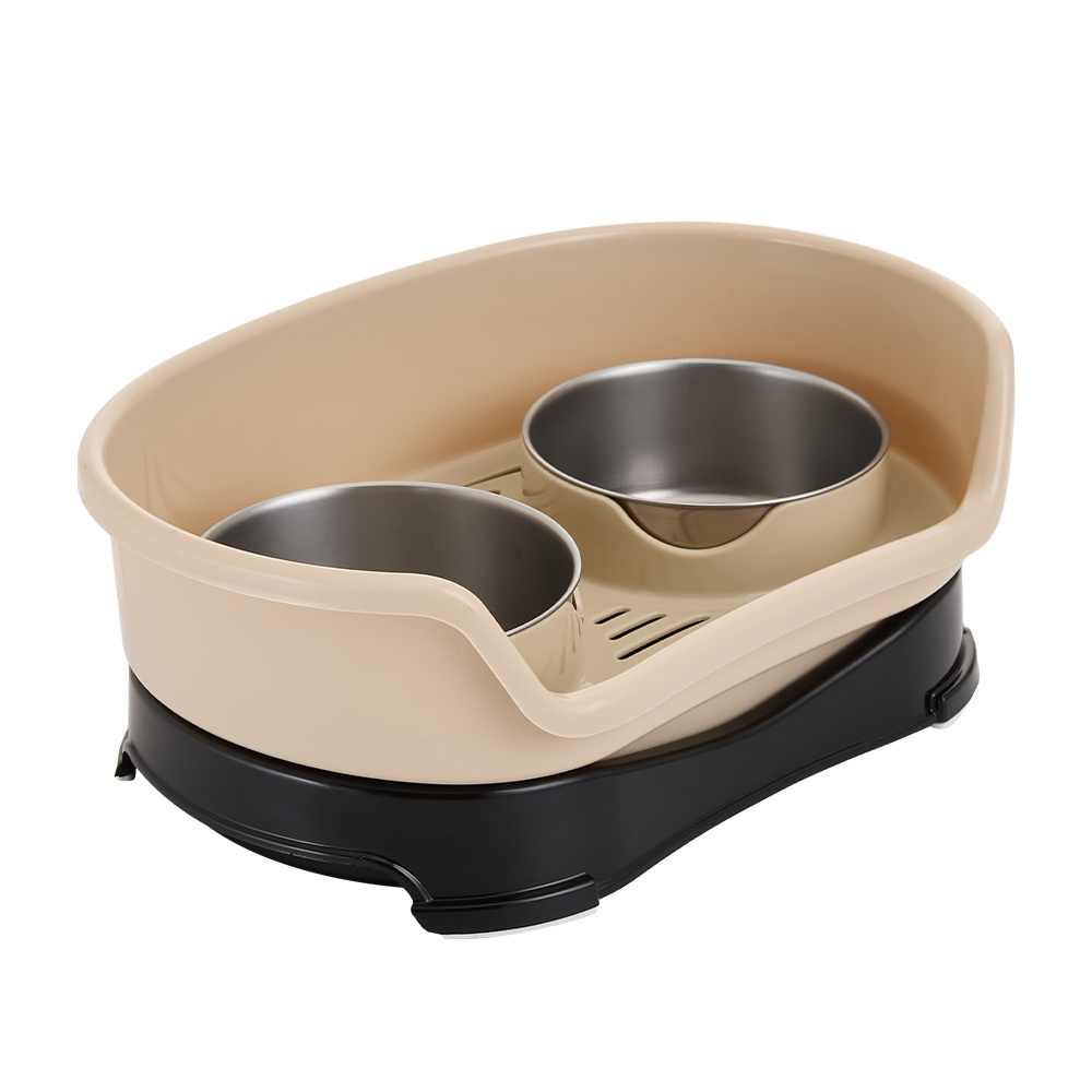 Stainless Steel Dog Bowl 2 Feeding Bowl for Dog Water and Food with Stand Pet Eating and Drinking Station for Cats and Dogs Brown