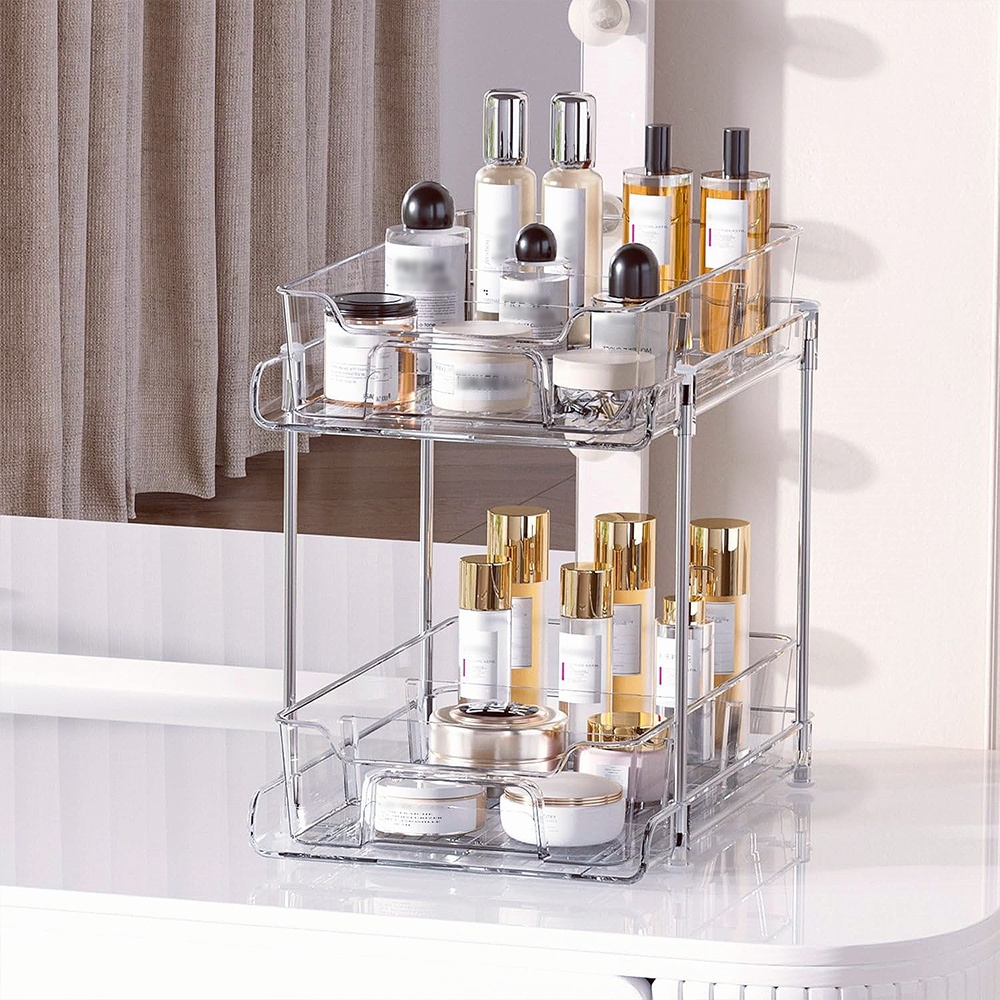 TEMU Kitchen Bathroom Organiser With 2 Tier Desktop Shelf, Sliding Drawer Storage For Offices Bedrooms Pantries Washrooms, Makeup Shelf And Spice