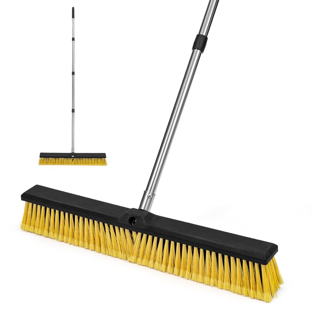 TEMU Heavy Duty Garden Broom With 23" Wide Brush Head & 60" Adjustable Steel Handle Stiff Polypropylene Bristles For Concrete Driveway Patio Garage