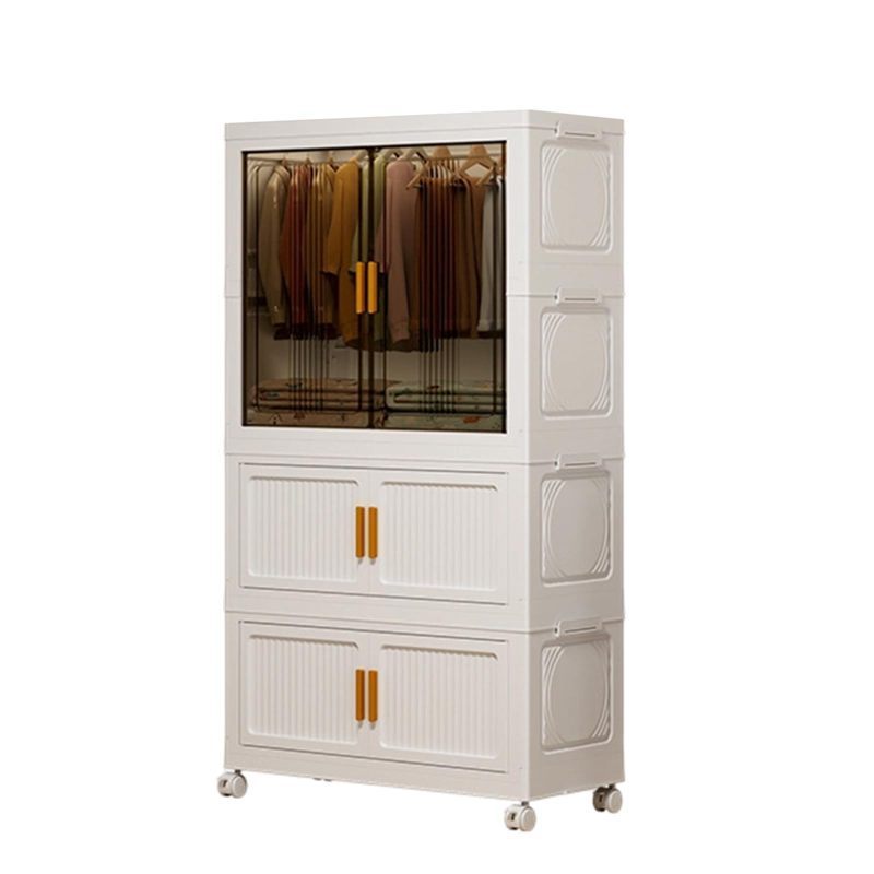 Image of Lidzopas Portable Wardrobe 1 Hanging + 2 Storage, Foldable Plastic Storage Box With Wheels And Magnetic Doors, Wardrobe Large Capacity For Bedroom, 60 X 34 X 124 Cm