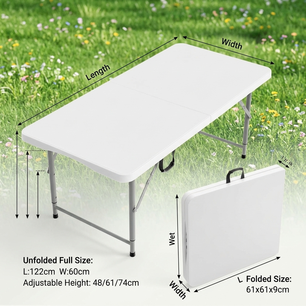 4FT Folding Table/Bench, Portable Plastic Catering Table