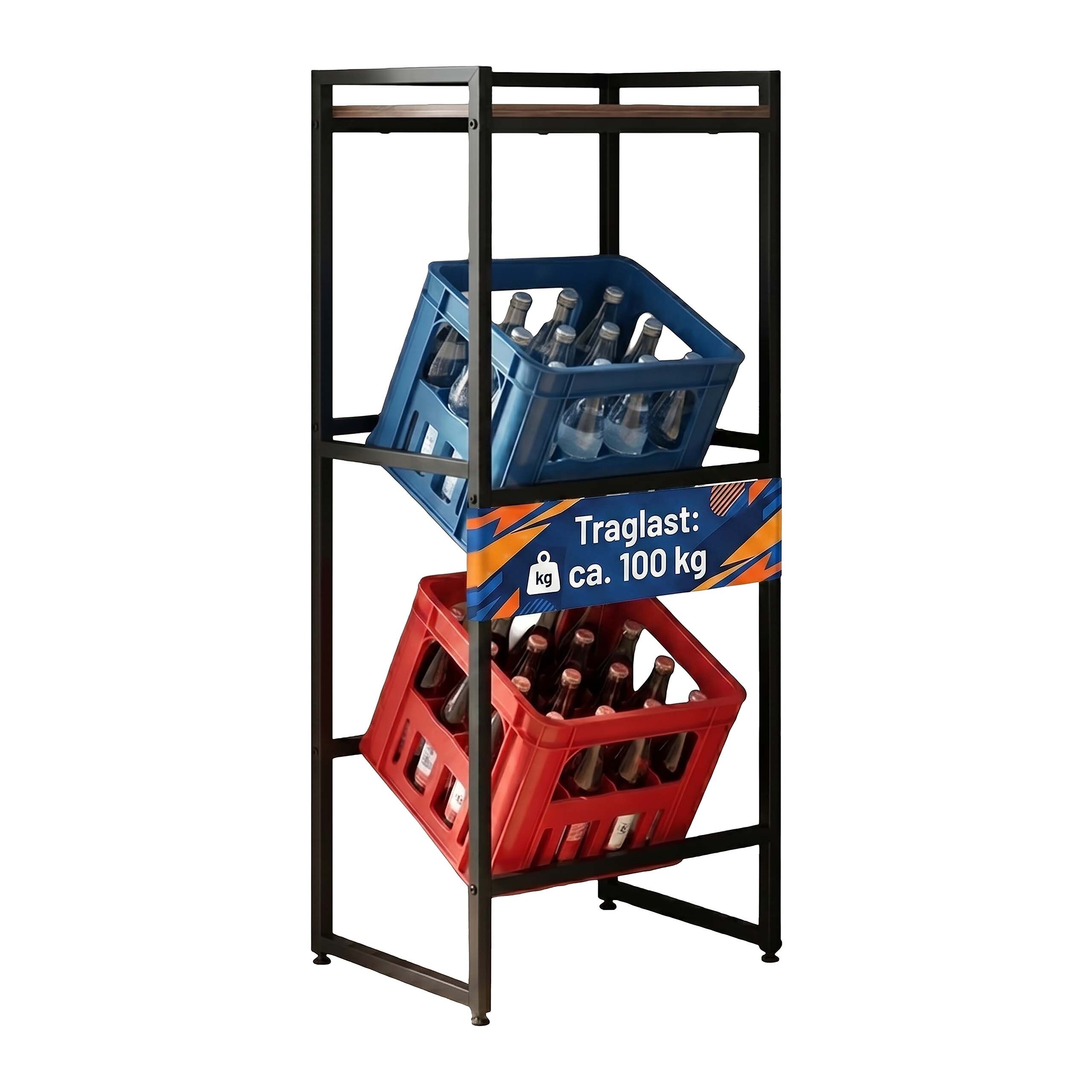 Beverage Crate Rack In Brown/black - (w)47 X (h)117 X (d)32 Cm