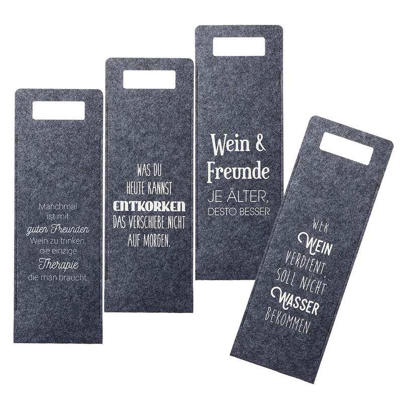 Image of Bottle Bag Felt With Sayings 4 Different Models 12pcs Set