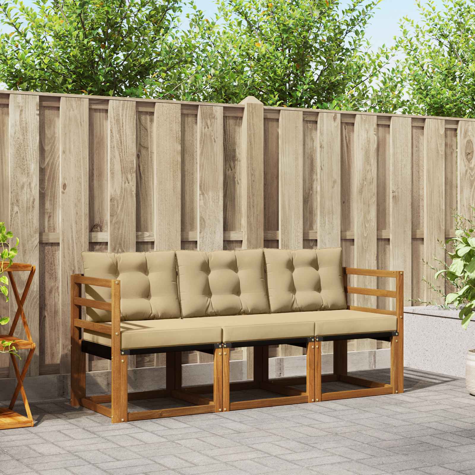 Outdoor Sofa Set 3pcs. Natural And Beige, Garden Furniture, Outdoor Sofa, Lounge Set For , Comfortable Seating